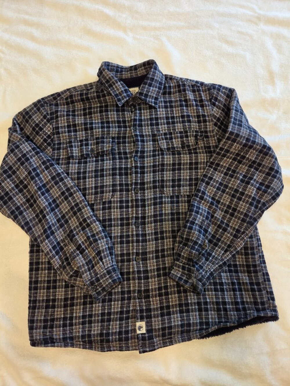 Boston Traders Sherpa Lined Blue Plaid Fleece Shirt Jacket Size XL